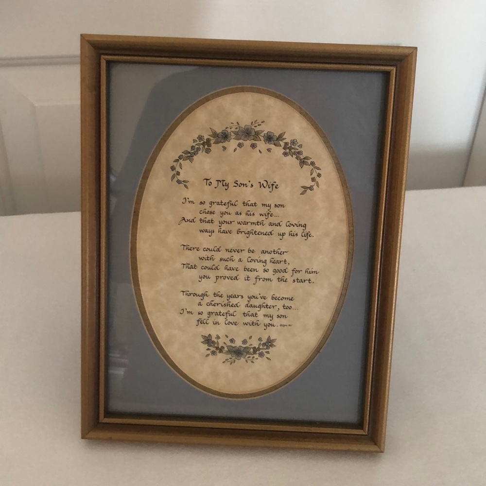 Framed "To My Son's Wife" Poem